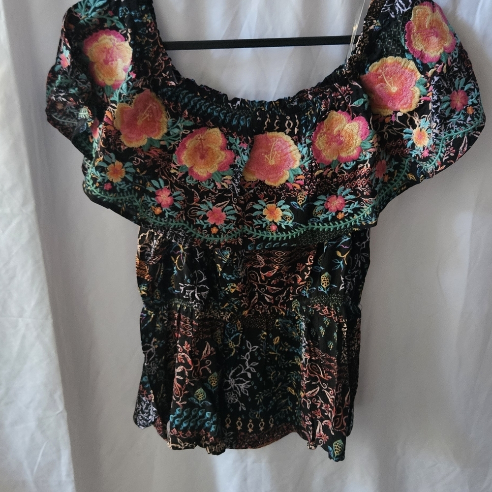 Savanna Jane Black Floral Embroidered Blouse